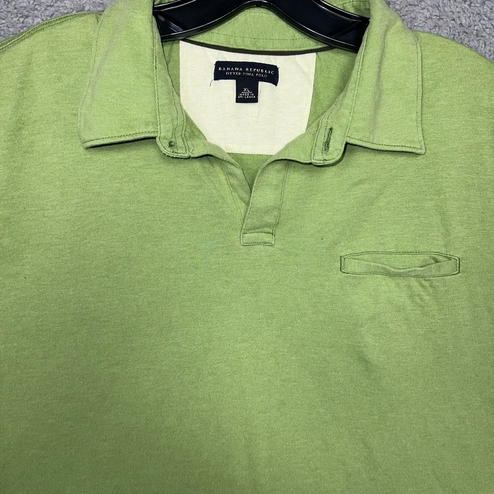 VTG Banana Republic Shirt Men's‎ Size XL Green Fitted Pima Polo Pocket Sri Lanka